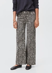 Leopard-print wide leg jeans