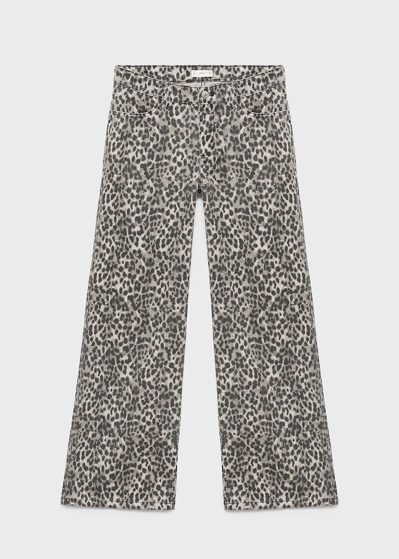 Leopard-print wide leg jeans