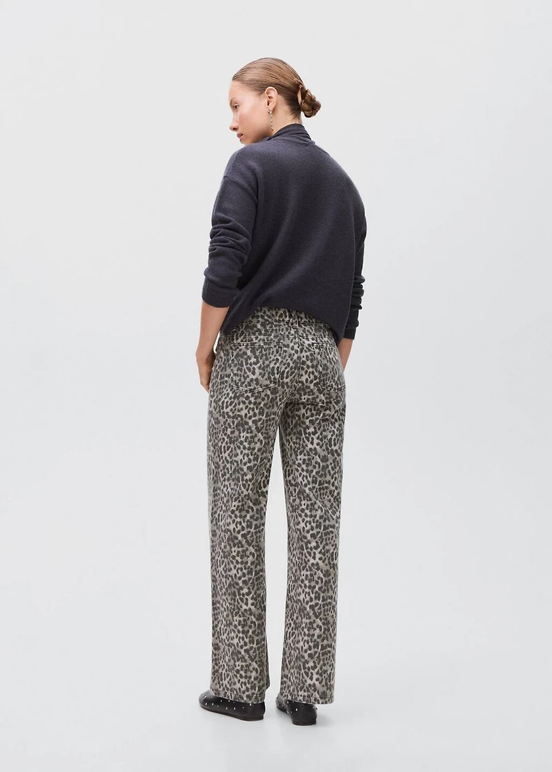 Leopard-print wide leg jeans