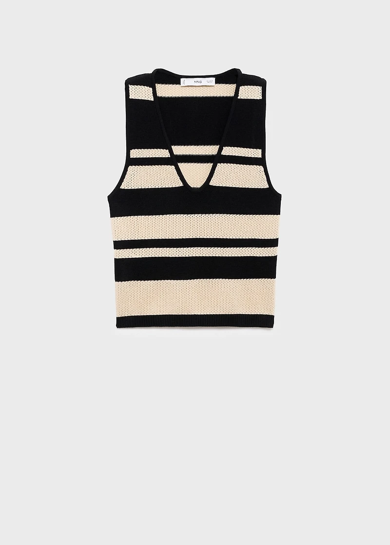 Knitted V-neck top with stripes