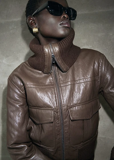 Leather-effect roll-neck jacket