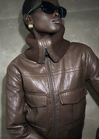 Leather-effect roll-neck jacket