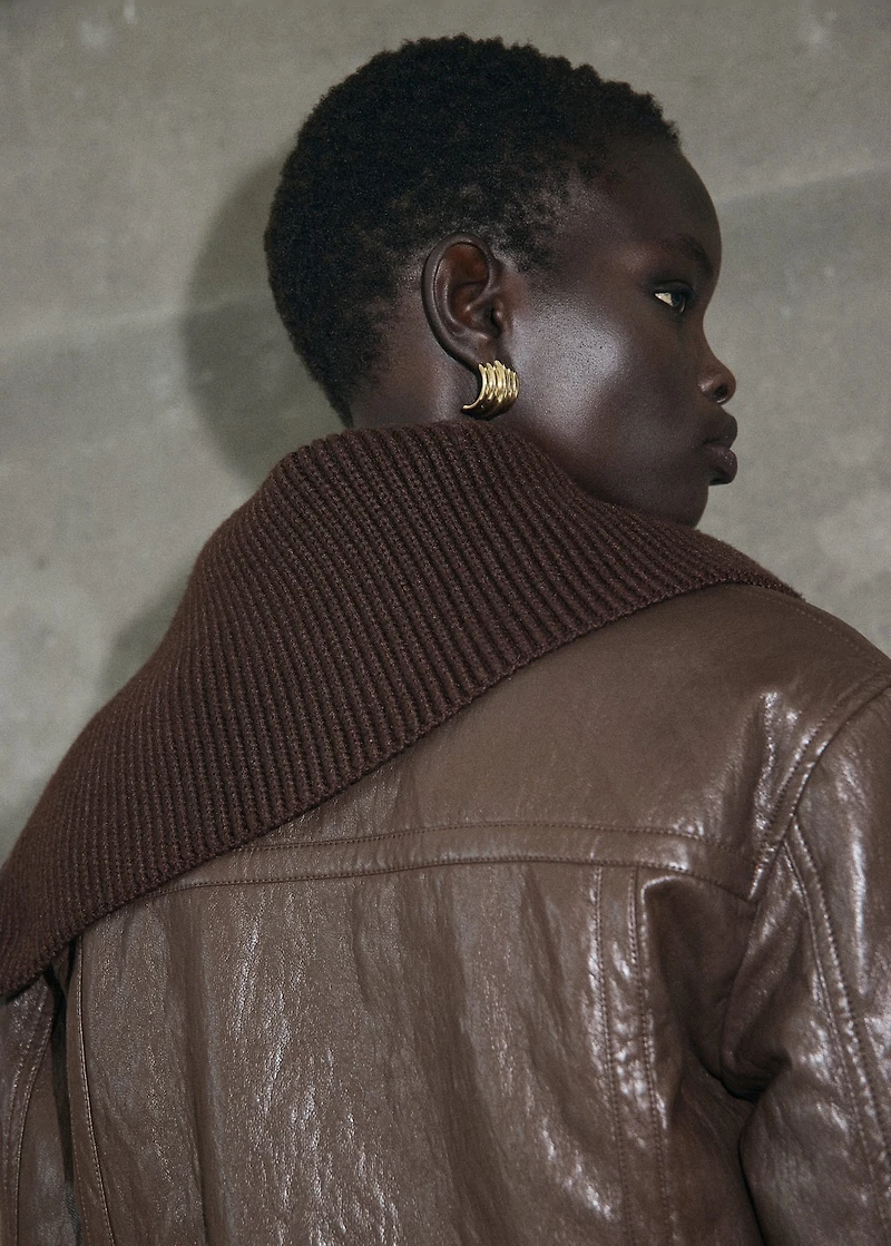 Leather-effect roll-neck jacket