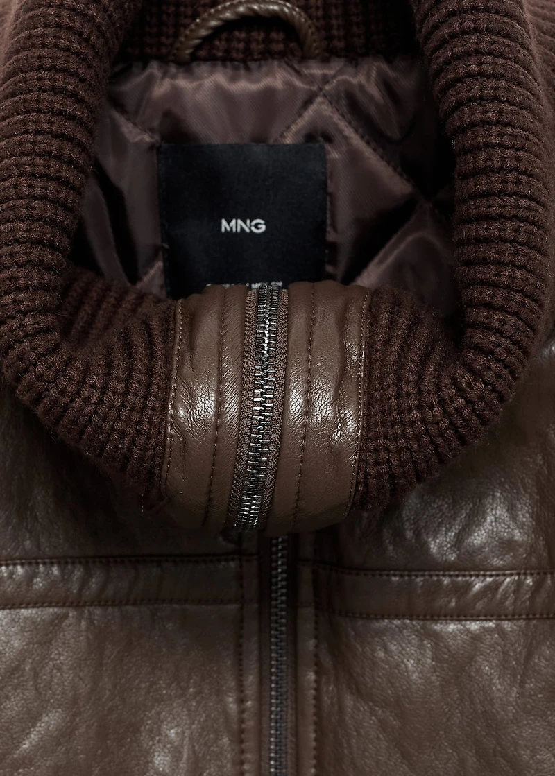 Leather-effect roll-neck jacket