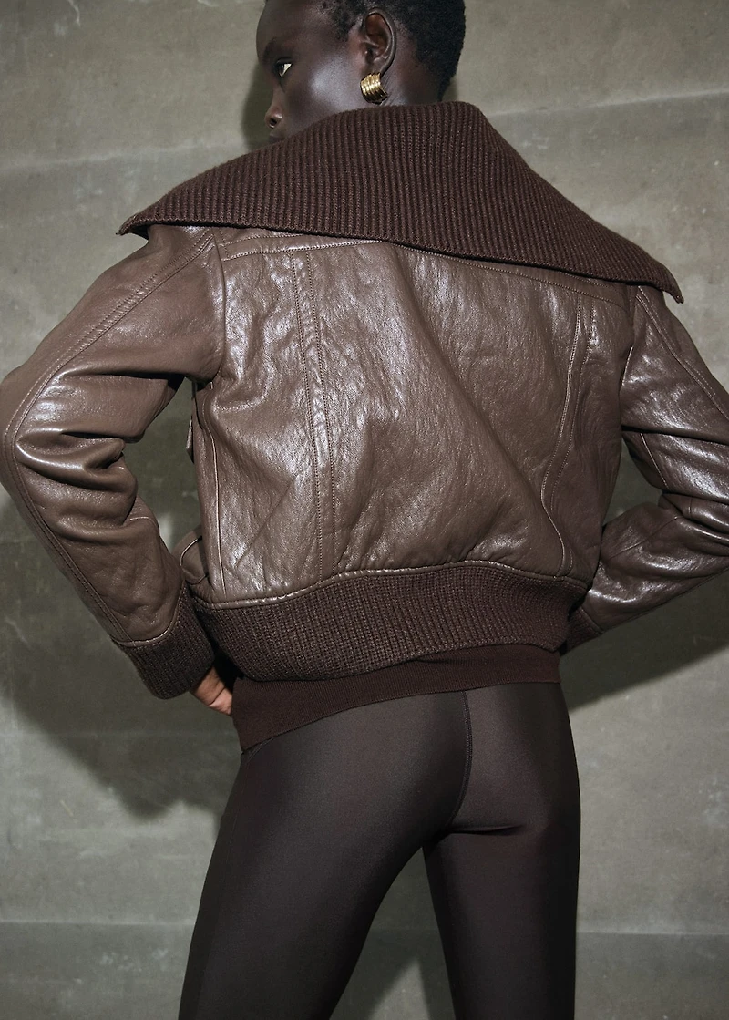 Leather-effect roll-neck jacket