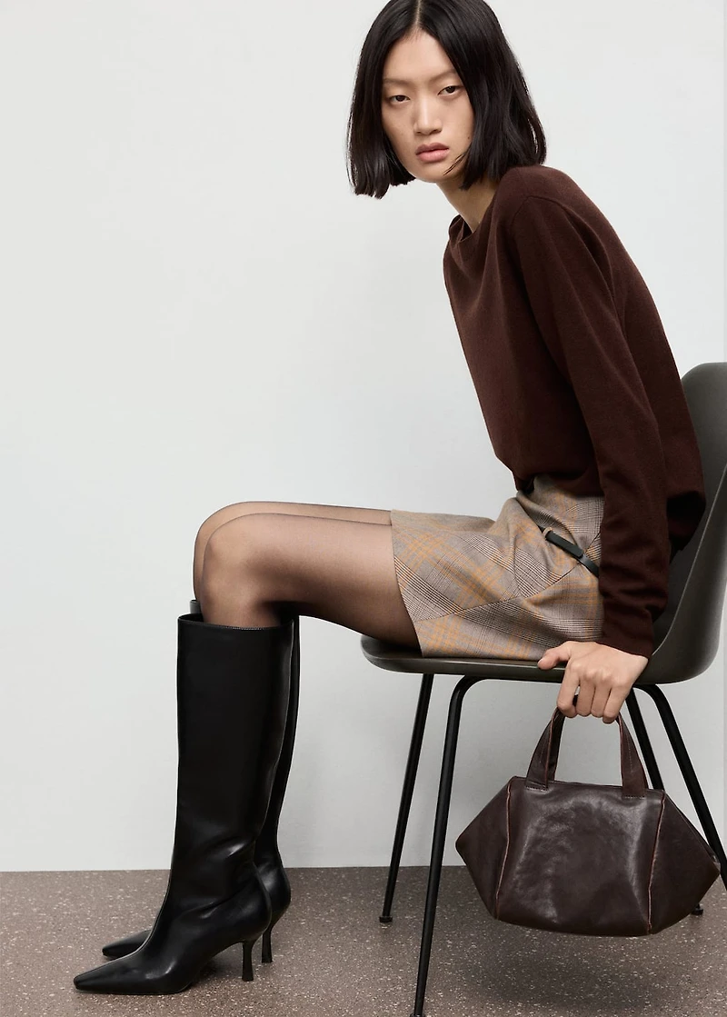 Belt checked skirt