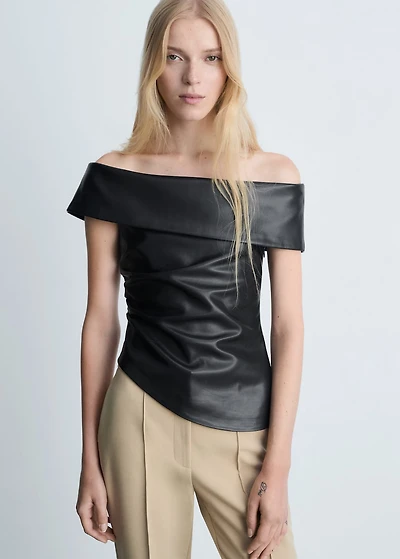Leather-effect top with open shoulders