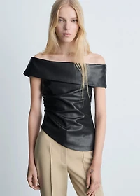Leather-effect top with open shoulders