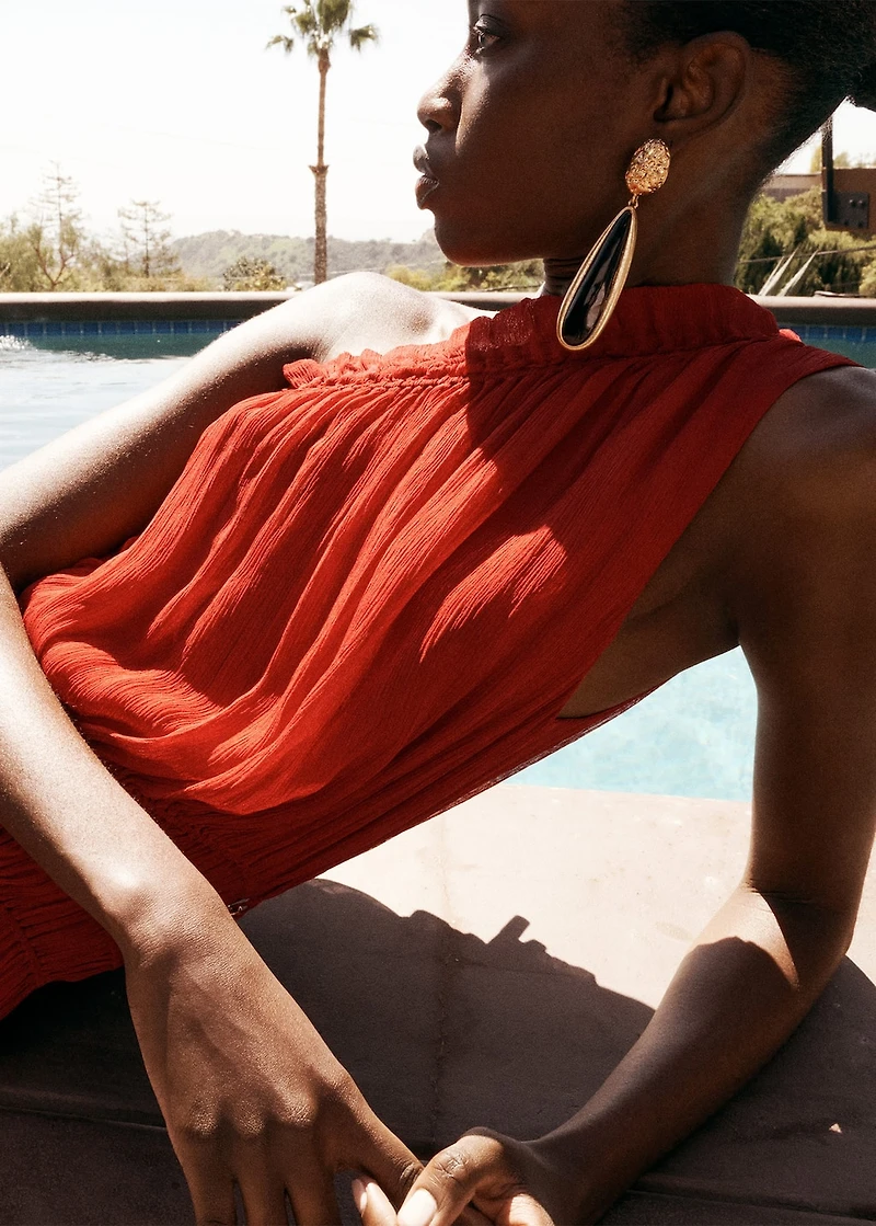 Asymmetrical gathered dress with belt