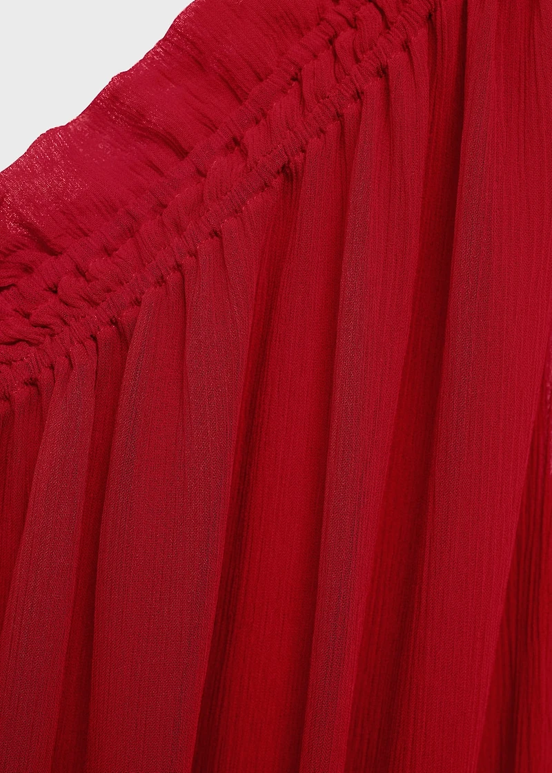 Asymmetrical gathered dress with belt