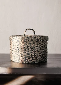 Medium melange jute basket with lid