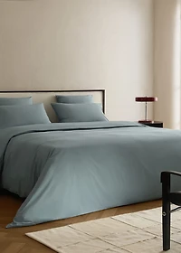 Cotton percale duvet cover with linen trim for 135/140 cm bed