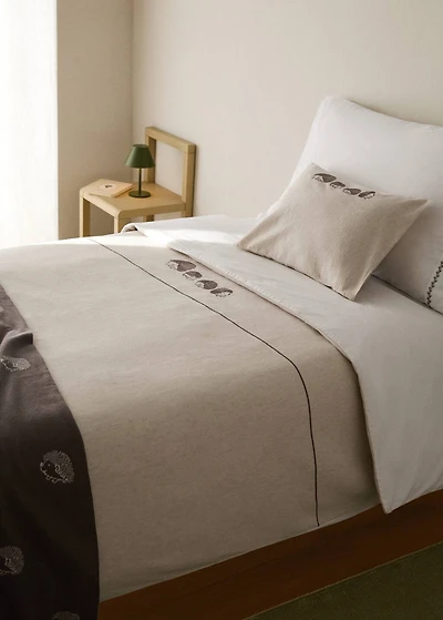 Children's cotton linen duvet cover with embroidered hedgehogs, 90 cm bed