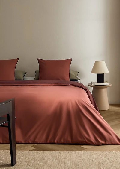 200-thread count percale cotton duvet cover with contrasting overlock for 200 cm bed