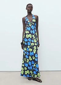 Floral-print halter-neck dress