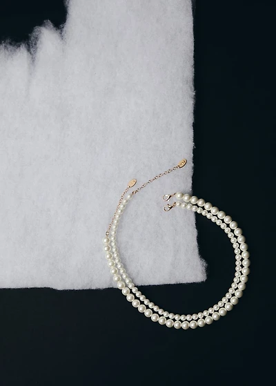 Double pearl crystal necklace