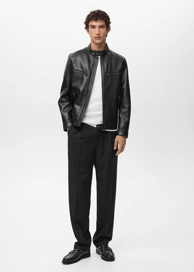 Zip-up leather-effect jacket