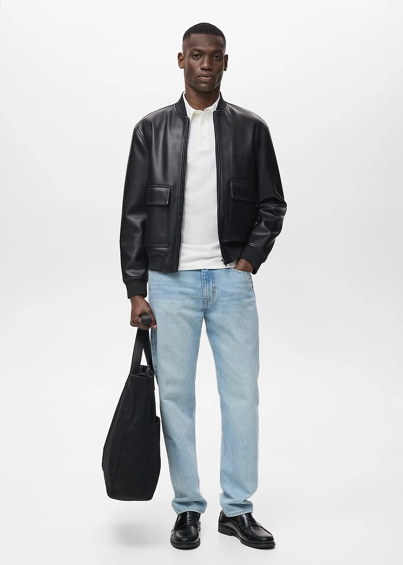Leather-effect bomber jacket