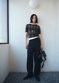 Short-sleeved argyle sweater