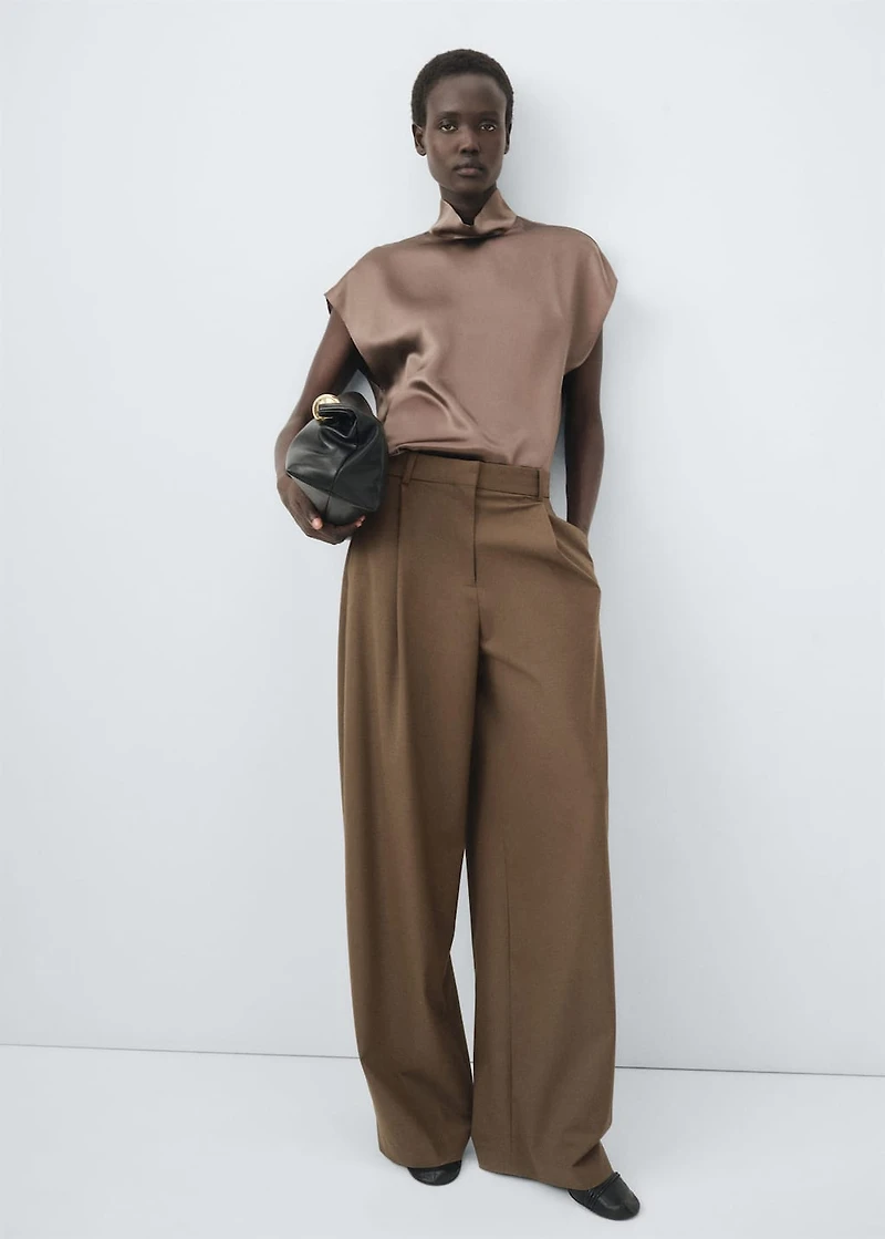 Pleated straight-leg suit pants