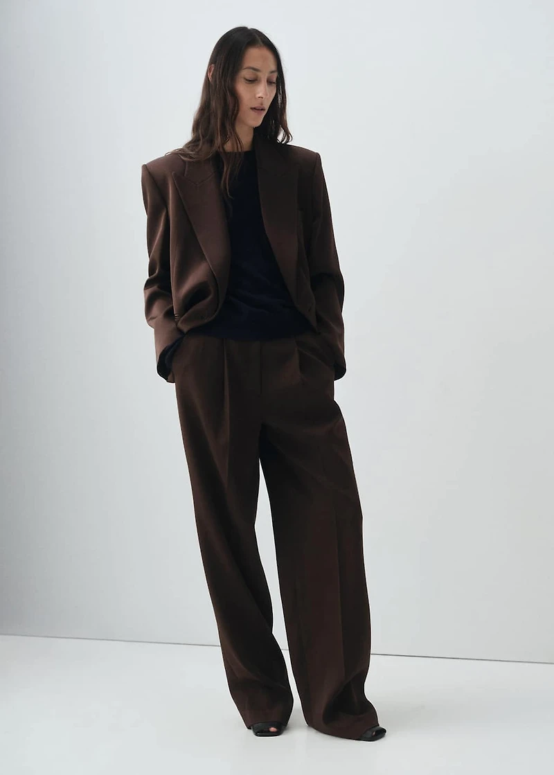 Pleated straight-leg suit pants