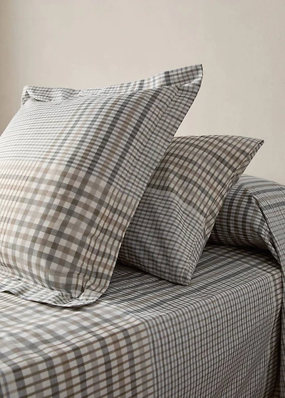 200-thread count percale cotton checked-print pillowcase 50x75 cm