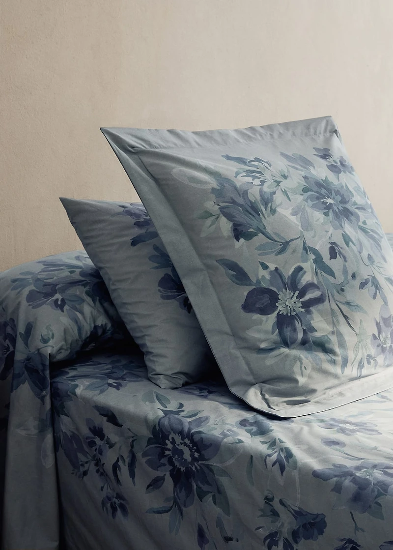 Percale cotton watercolour floral-print pillowcase 45x110 cm