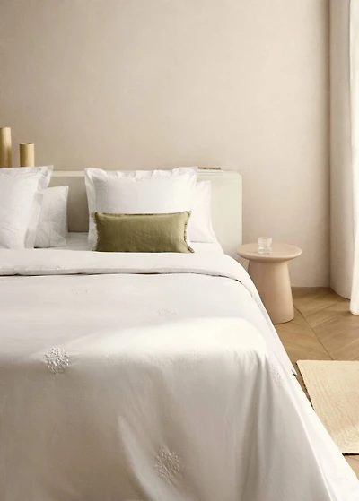 Percale cotton duvet cover with embroidered flowers for / cm bed