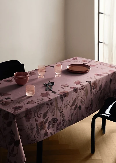 Cotton linen tablecloth with coloured flowers