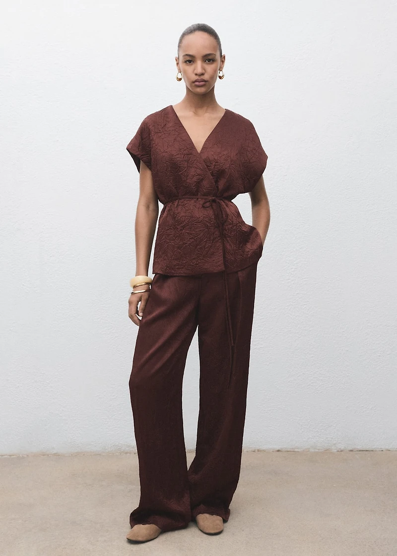 Straight-leg crinkled-effect pants