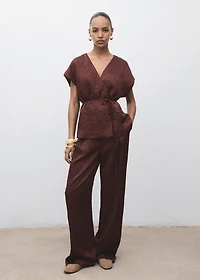 Straight-leg crinkled-effect pants