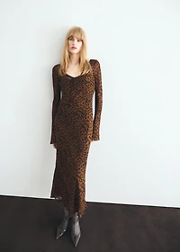Long-sleeved leopard-print dress
