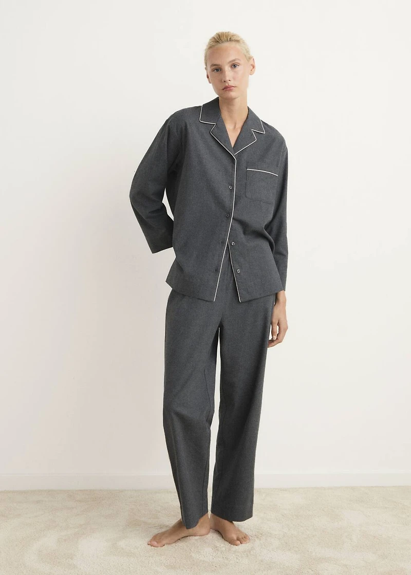 Cotton flannel trousers with contrast piping