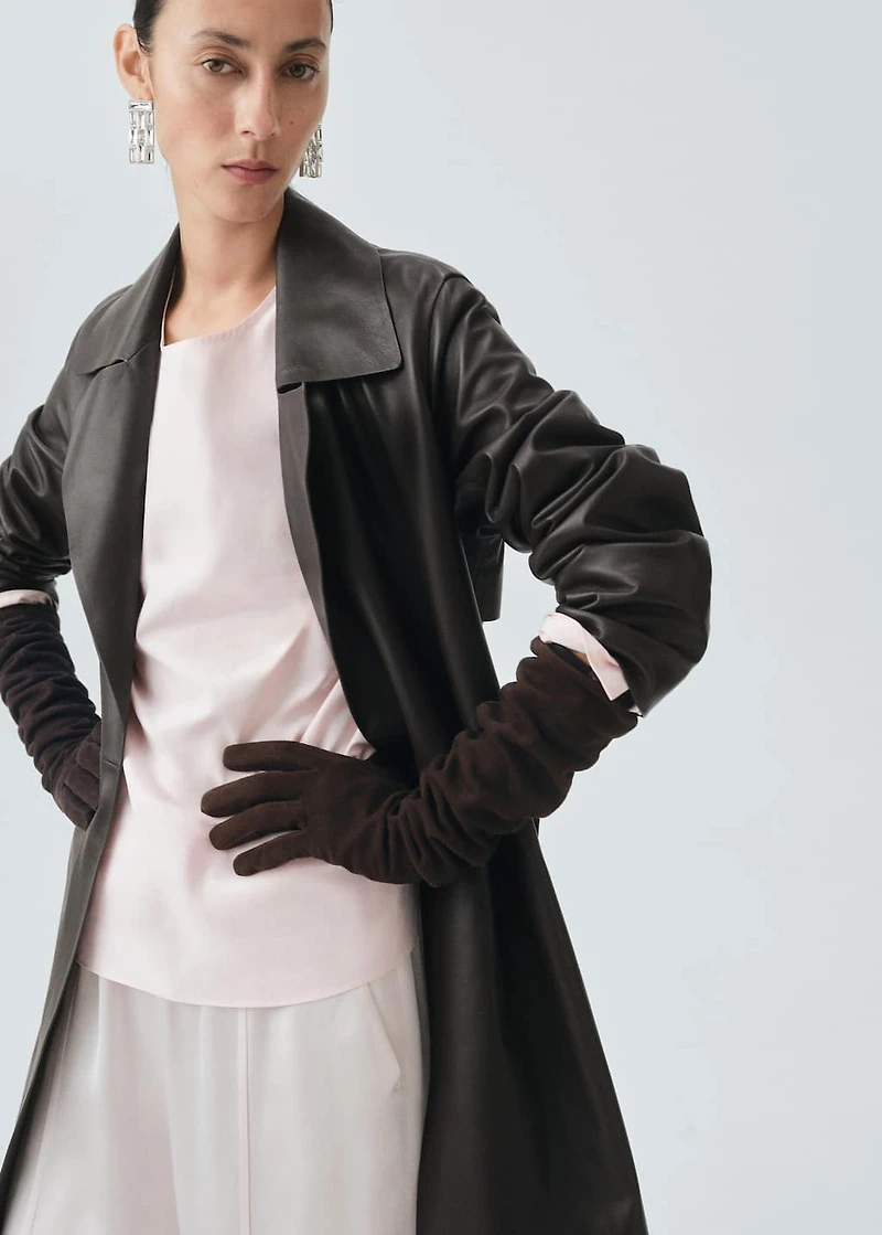 Long leather suede gloves