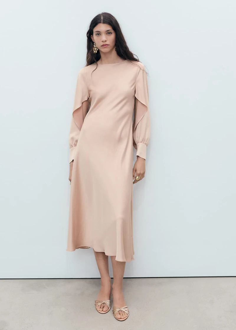 Satin dress with slit sleeves