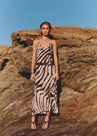 Zebra-print dress with draped neckline