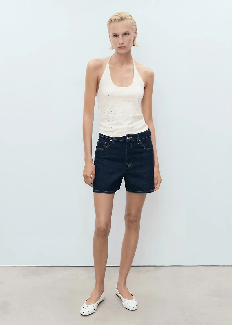 Halter neck top with metallic appliqués