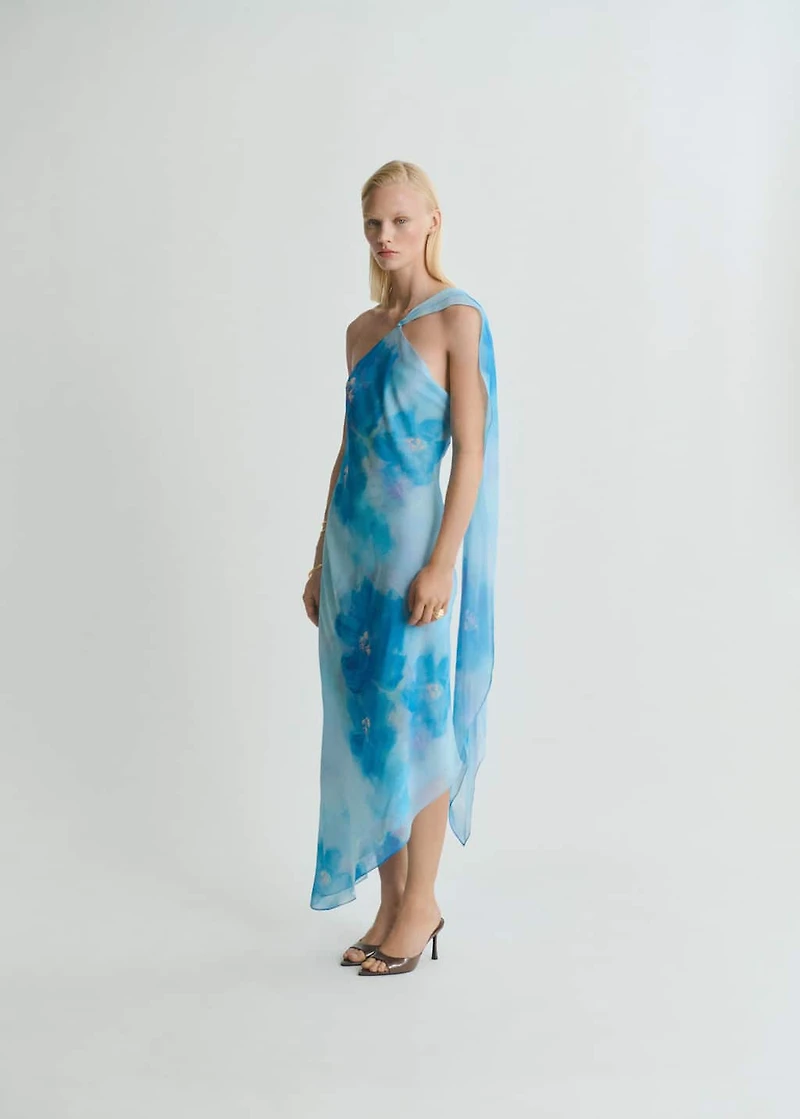 Asymmetrical floral scarf dress