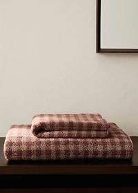 Cotton check-print washbasin towel with overlock stitching