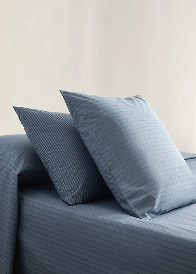 Two reversible percale cotton striped pillowcases 50x75 cm