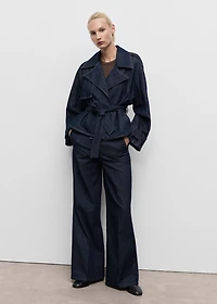Wide-leg denim pants with belt loops