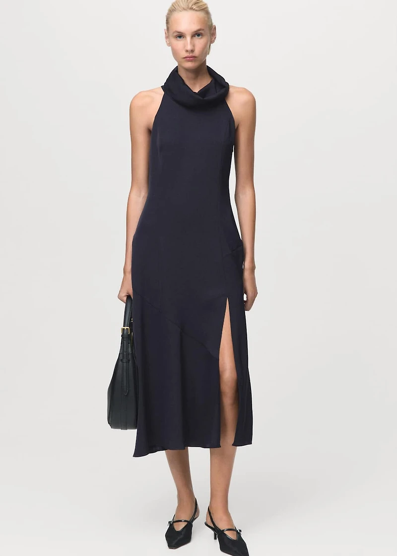 Draped neck dress with opening