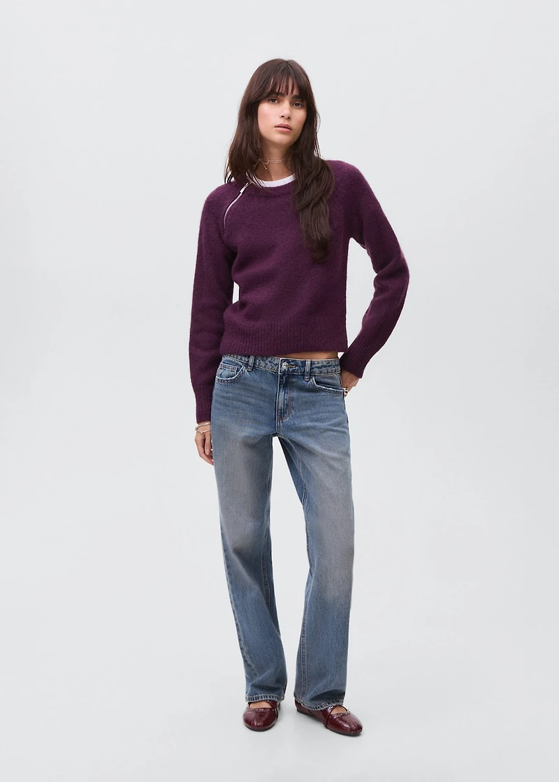 Knitted sweater with zip collar