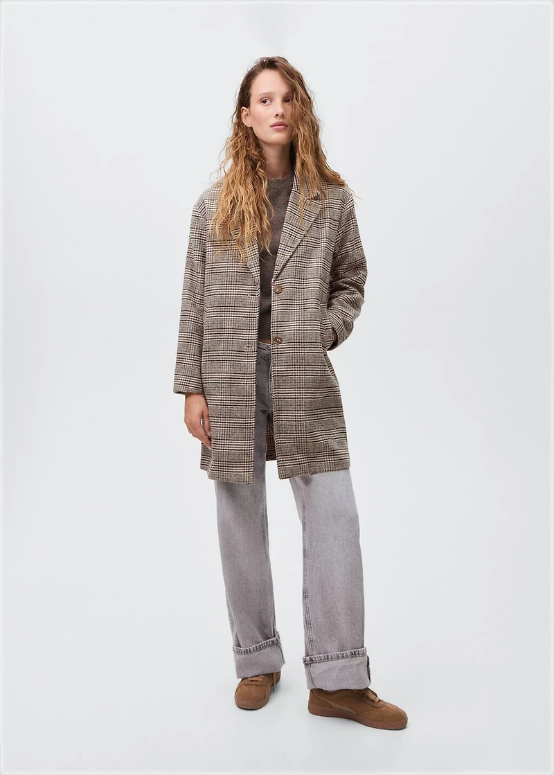 Houndstooth wool-blend coat