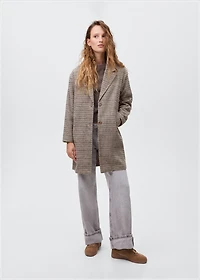 Houndstooth wool-blend coat