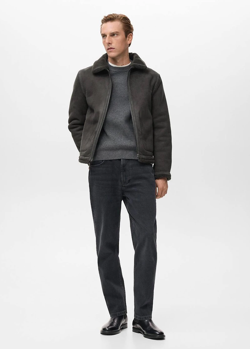 Double face jacket with sheepskin details