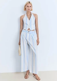Striped culotte pants with belt