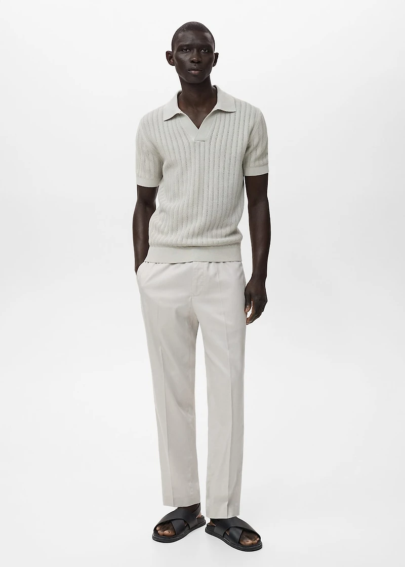 Fine-knit herringbone polo shirt