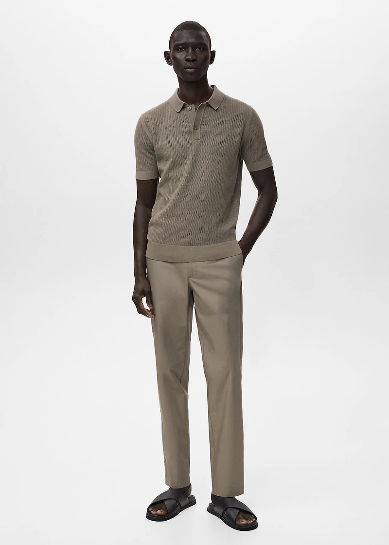 Knitted cotton polo shirt with lace pattern