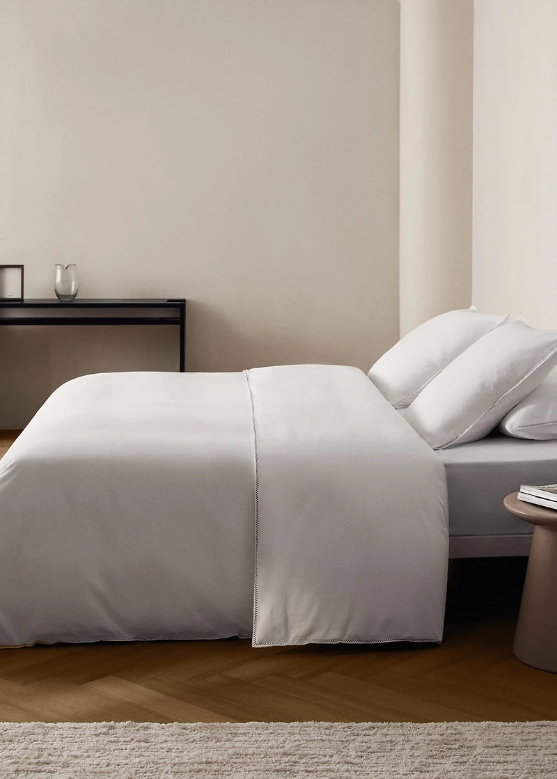 Washed percale cotton duvet cover with zigzag stitching for 180/200 cm bed